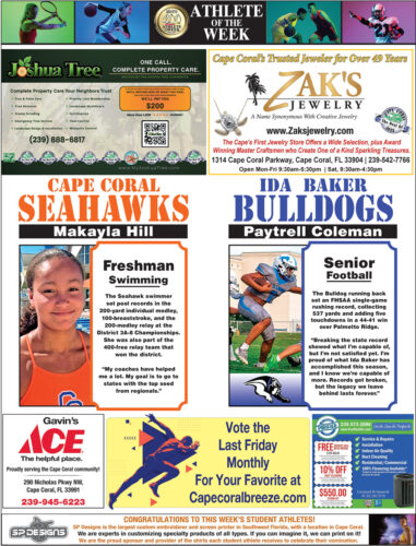 Athletes of the Week | Oct. 30 | Cape Coral Seahawk MAKAYLA HILL & Ida Baker Bulldog PAYTRELL COLEMAN — Cape Coral Breeze